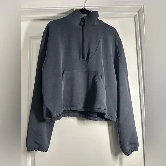 Lululemon Brushed Softstreme Ribbed Half Zip-Black-Size 10 - Picture 3 of 4